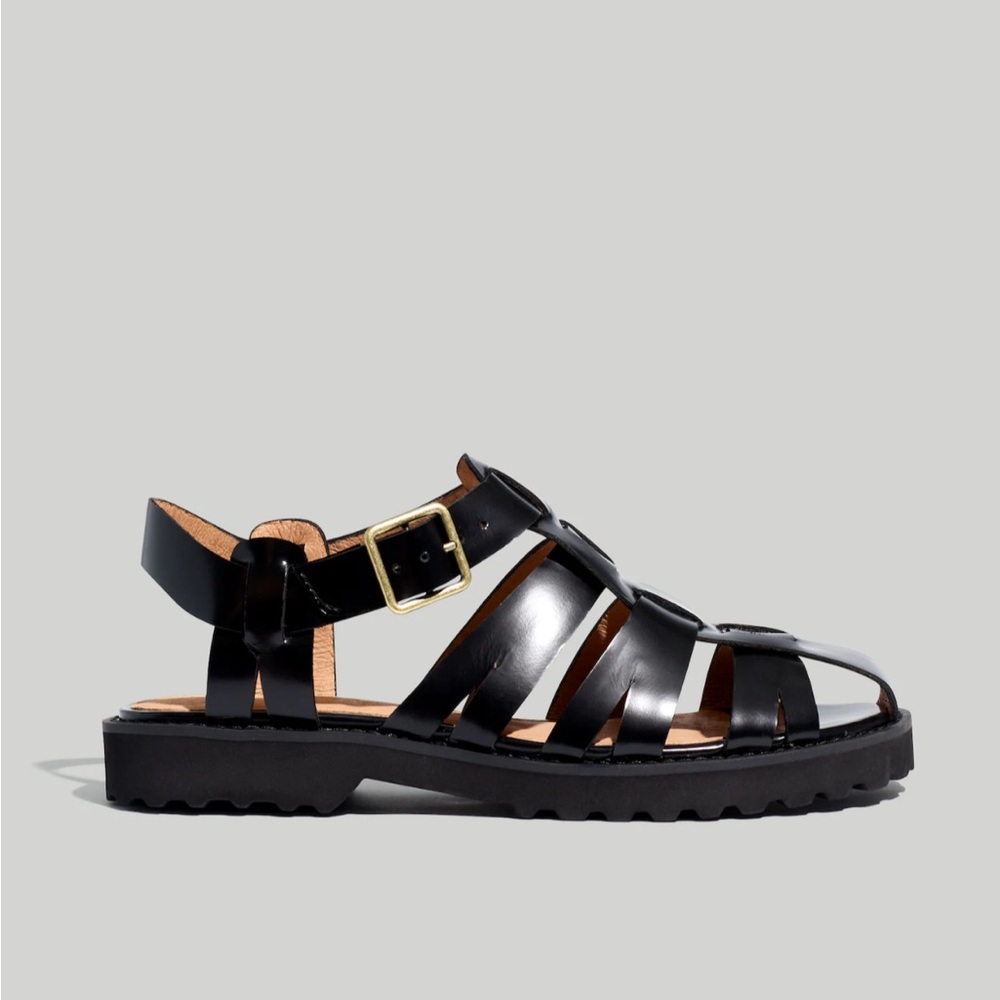 Madewell The Cari Fisherman Sandals in Black Leather sz 6.5